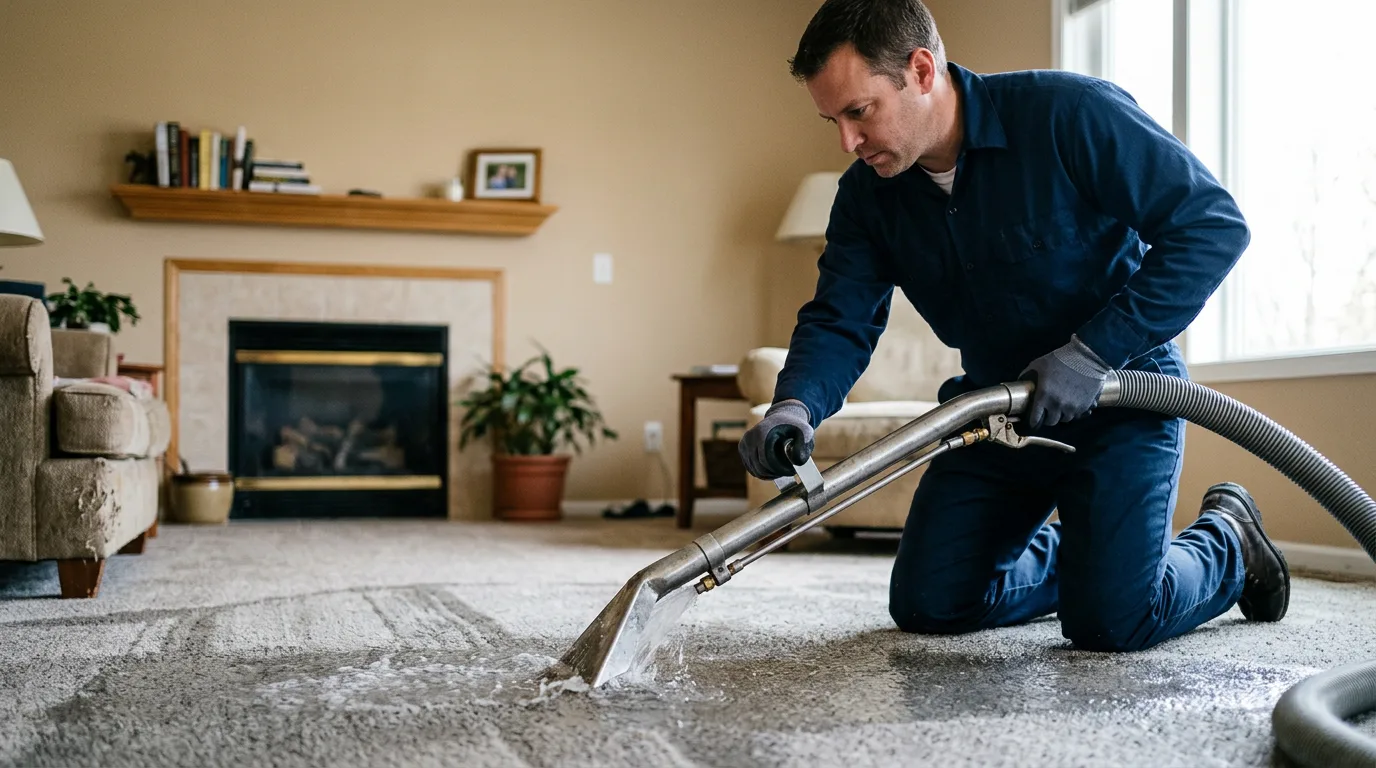 Water damage restoration technician working near Ellsworth, KS